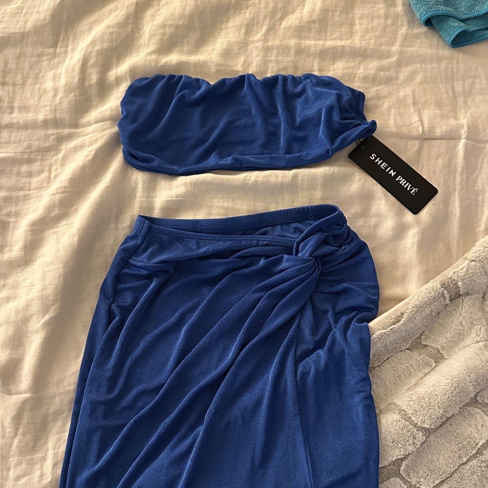SHEIN Prive Royal Blue Midi Skirt Set